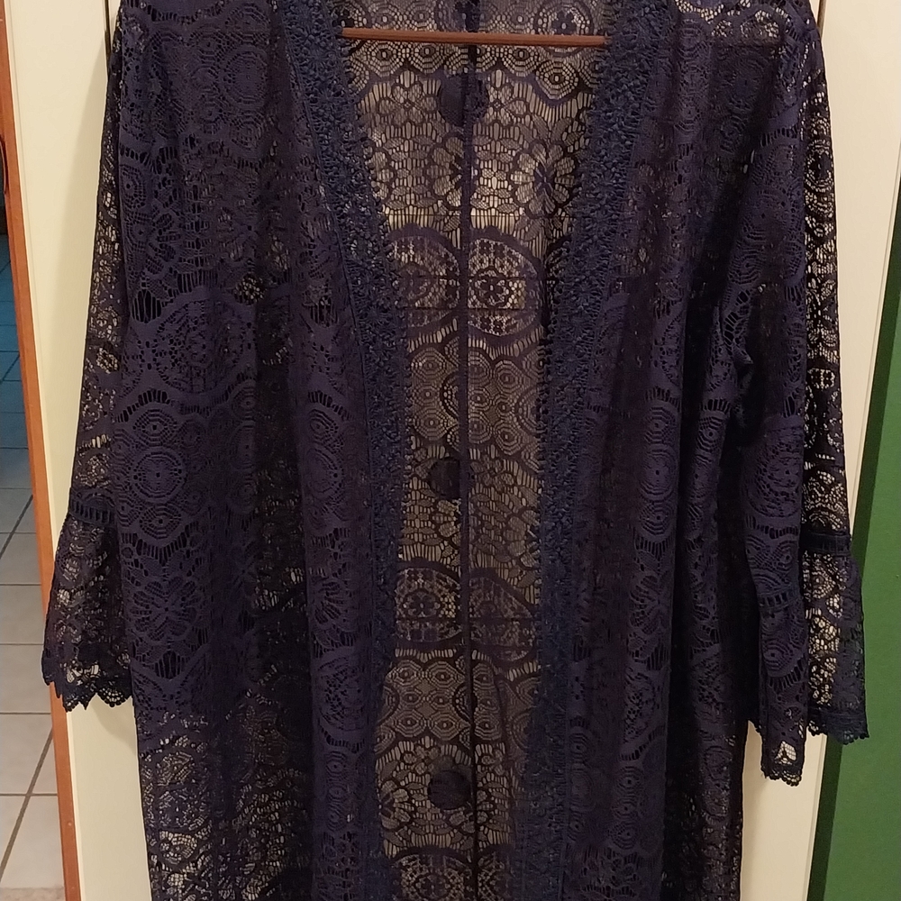 Signature Studio Navy Lace Duster Kimono